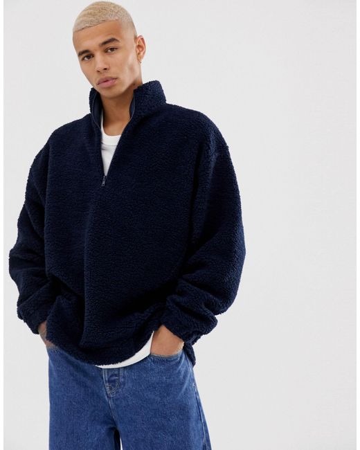 ASOS Blue Oversized Half Zip Track Neck Sweatshirt for men