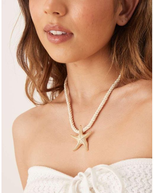 Accessorize Ketting Van Gedraaid Koord Met Zeester in het Natural