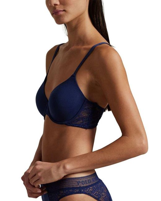 Polo Ralph Lauren Blue Love Collection T-Shirt Demi Bra With Lace Wings