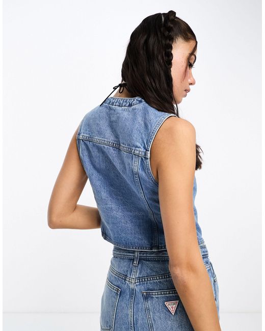 Guess Coord Denim Vest in Blue Lyst