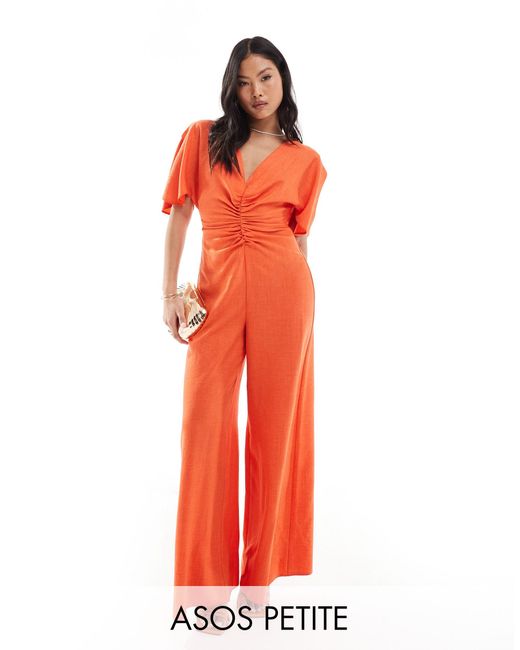 ASOS Red Asos Design Petite Ruched Front Cut Out Back Jumpsuit