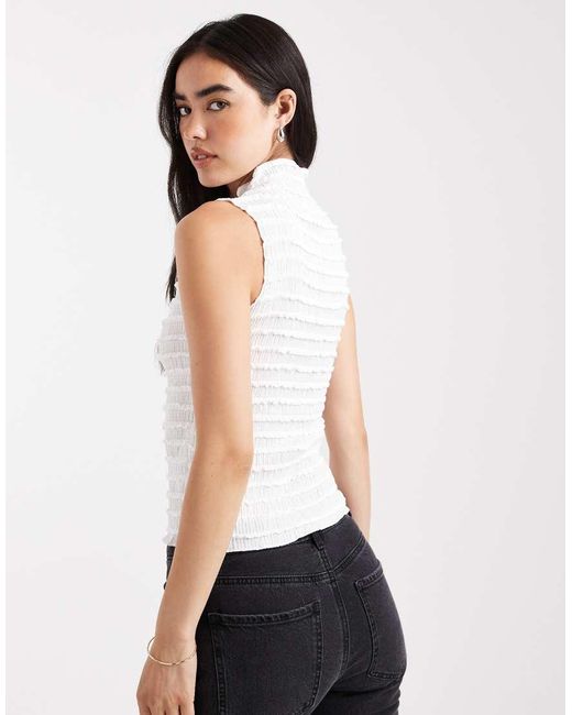 Pieces White Sleeveless Textured Top