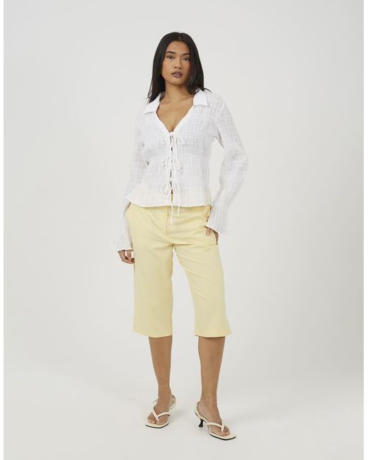 Brave Soul White Long Sleeve Tie Front Smock Top