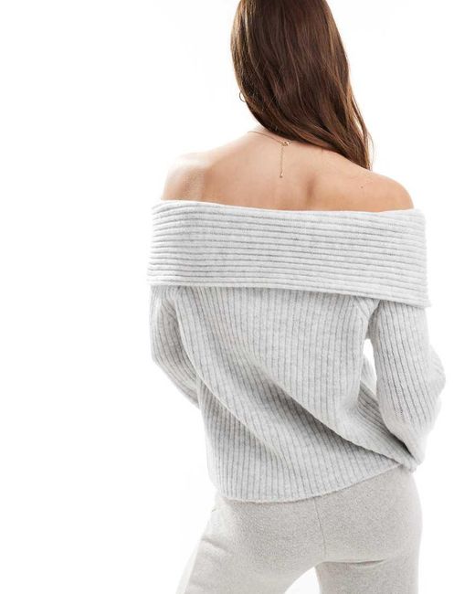 New Look Geribbelde Bardot-Trui in het White
