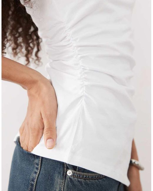 ASOS White Heavy Weight Slash Neck Asymmetric Longline Top