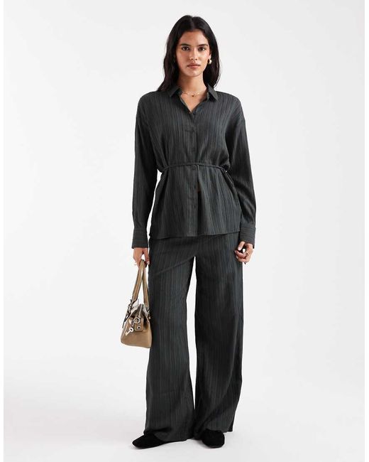 Vero Moda Black Tie Waist Oversized Plisse Shirt Co-Ord
