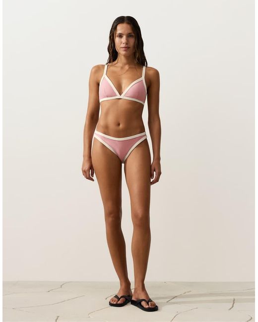 Oysho Brown Contrast Trim Triangle Bikini Top