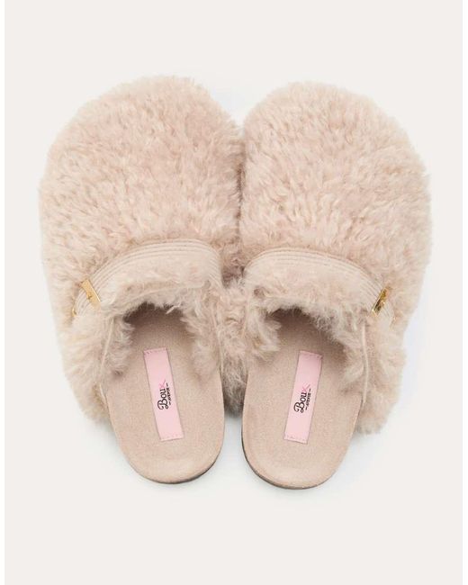 Boux Avenue Natural Teddy Fleece Clog Mule Slippers Adjustable Strap Loungewear