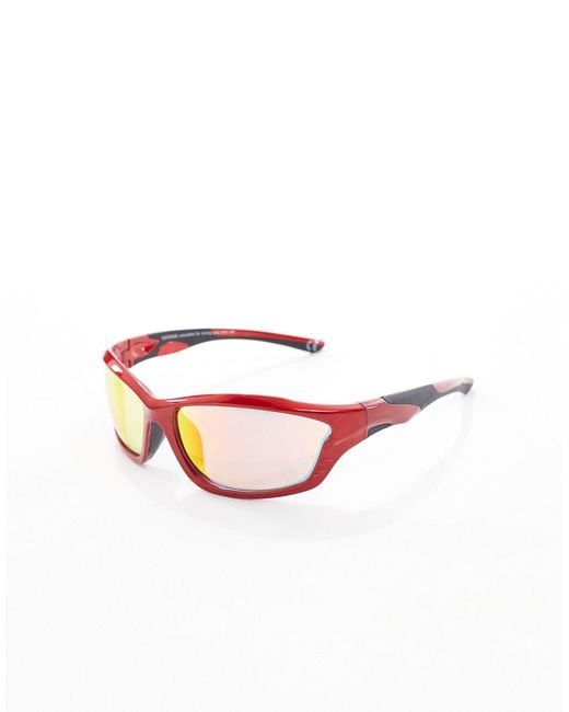 Occhiali da sole stile racing y2k rossi con lenti specchiate di ASOS in Black da Uomo