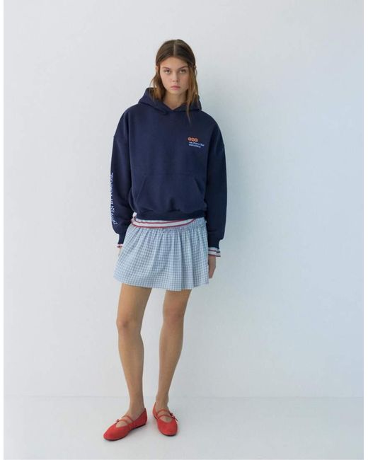 Pull&Bear Blue Round Neck Graphic Sweatshirt