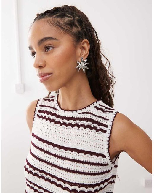 Collusion Brown Crochet Open Back Top Co-ord