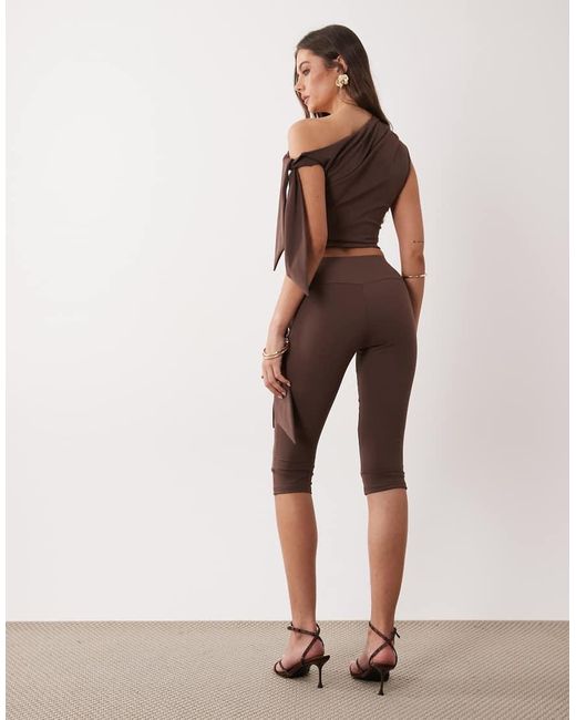 The Frolic Brown Exclusive Slinky Drape Knot Side Capri Pants