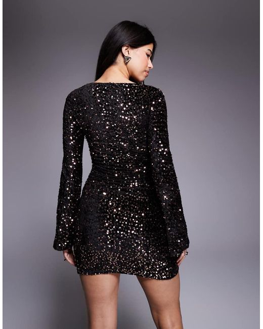 ASOS Black Velvet Sequin Square Neck Mini Dress