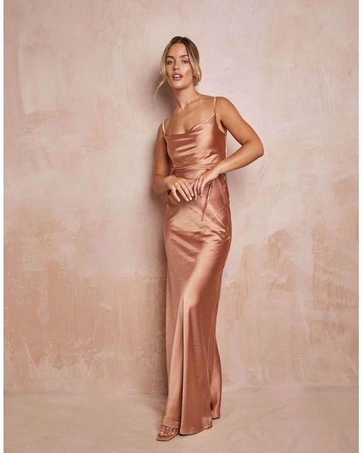 Six Stories Natural Cami Cowl Front Satin Bridesmaid Dress