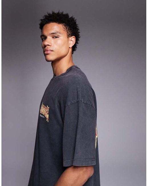 Faded Store Gray Letter Back Print Cropped Tee for men