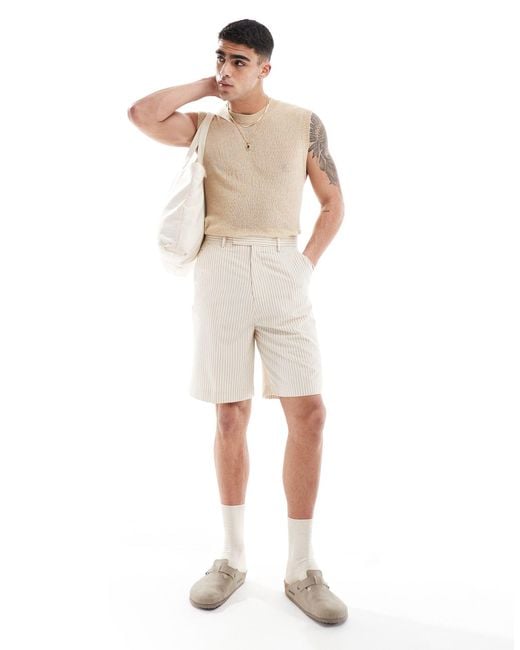 ASOS – elegante shorts mit strukturierten streifen in White für Herren