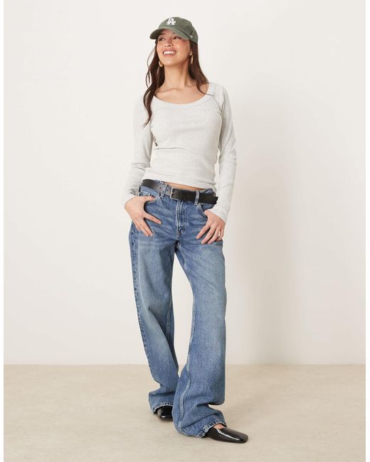 Abercrombie & Fitch White – langärmliges, geripptes oberteil