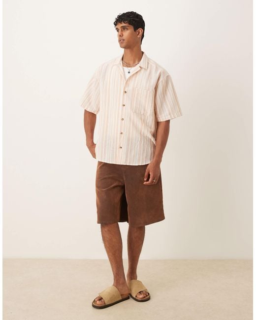 ASOS Natural Oversized Textured Stripe Shirt for men