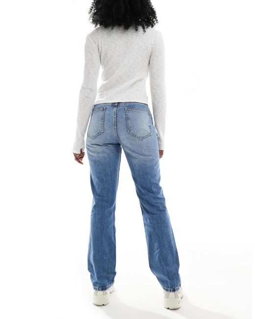 Jean droit à taille mi-haute - délavage moyen ASOS en coloris Blue