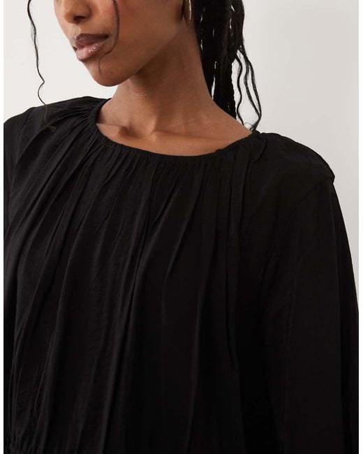 ASOS Black Crew Neck Mini Dress With Ruched Waist Channel And Blouson Sleeves