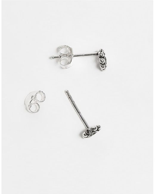 Pendientes De Botón De Plata De Ley Con Diseño De Flor Redondeada De Kingsley Ryan de color Metallic