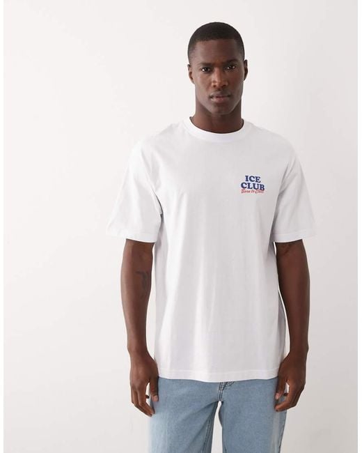 Only & Sons White Relaxed Fit T-shirt With Drink Back Print for men