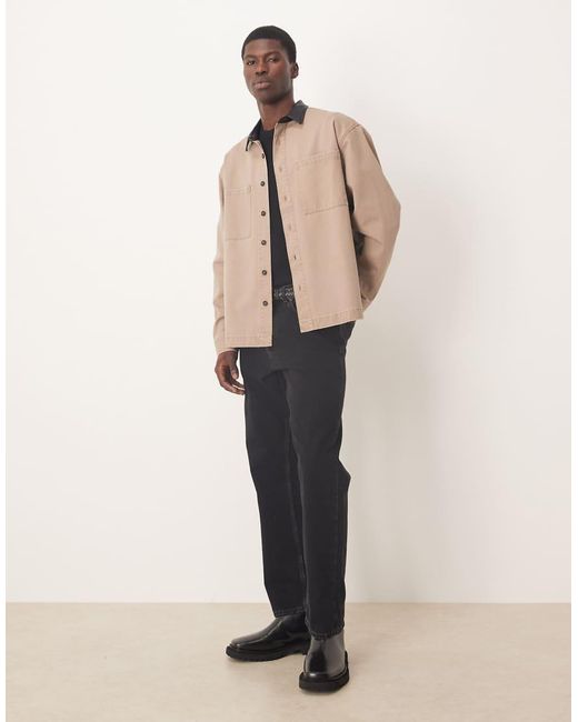 ASOS Natural Oversized Shirt With Faux Leather Collar for men