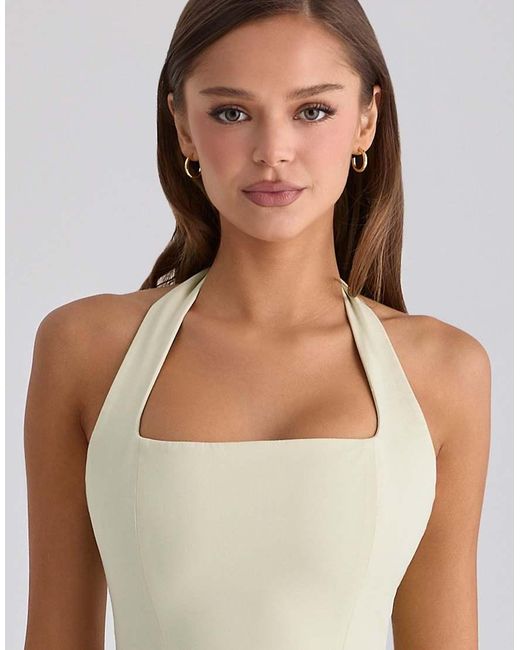 House Of Cb Natural Tallulah Matcha Cotton Halter Neck Midi Dress
