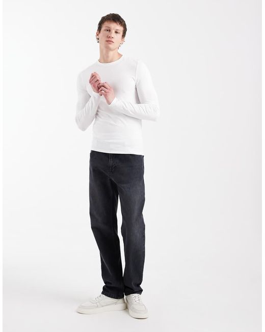ASOS White Essentials Long Sleeve Muscle Fit T-shirt for men
