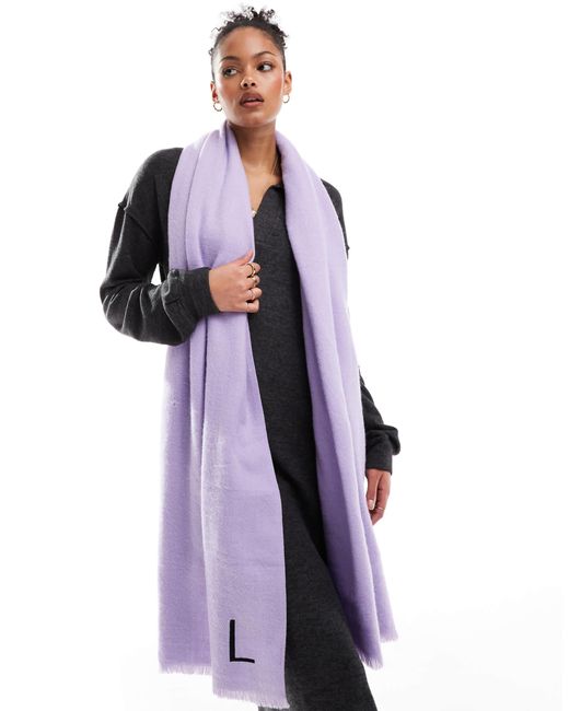 ASOS Purple Monogram Raw Edge Scarf With L Initial