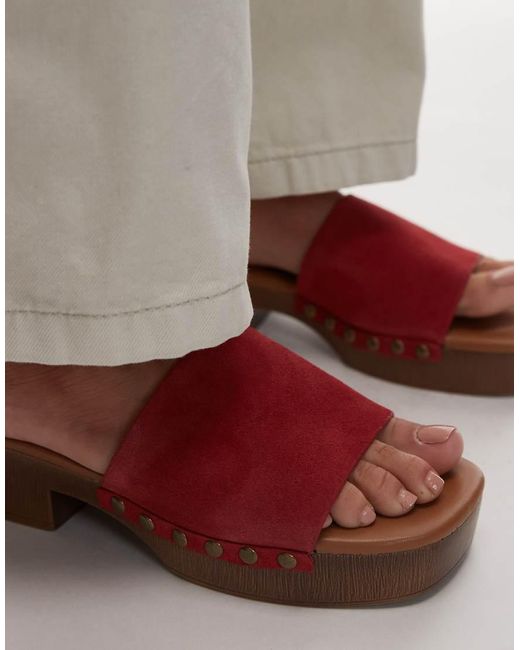 TOPSHOP Red Hamilton Suede Clogs With Studs