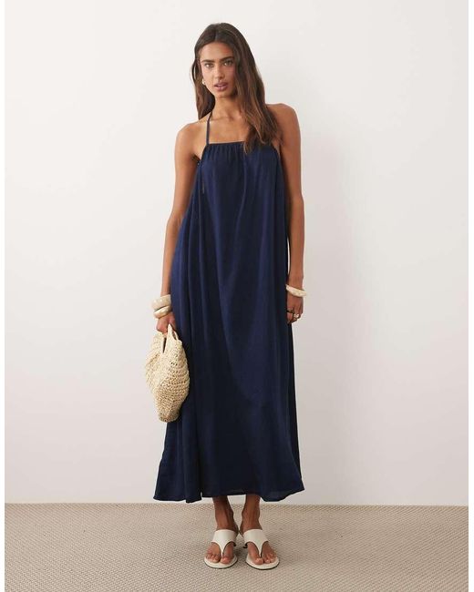 Mango Blue Strappy Flowy Maxi Dress