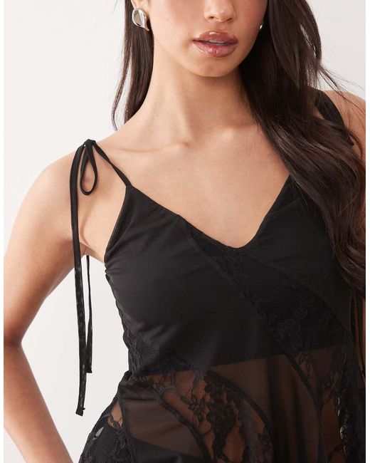 ASOS Black Mesh And Lace Insert Cami Top Co-ord