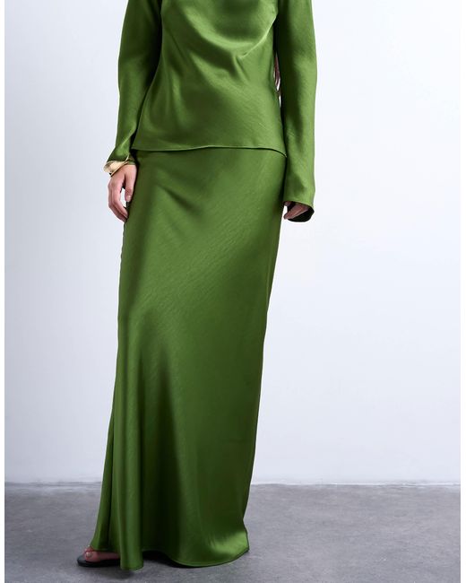 Jupe longue coupée en biais TOPSHOP en coloris Green