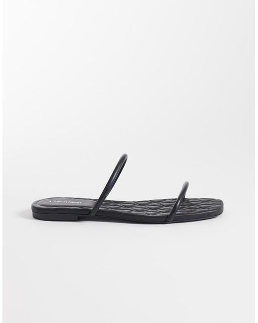 Calvin Klein Black Jeans Quilted Leather Square Toe Flat Sandal