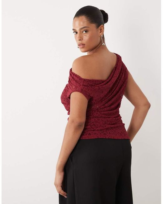 ASOS Red Asos Design Curve Sheer Lace Ruched Asym Top
