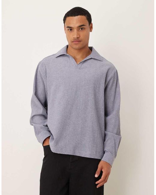 ASOS Oversized Seersucker Overhemd Met Borduursel in het Gray voor heren