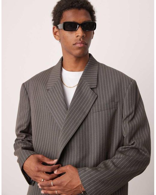 ASOS Gray Double Breasted Extreme Oversized Cropped Blazer for men