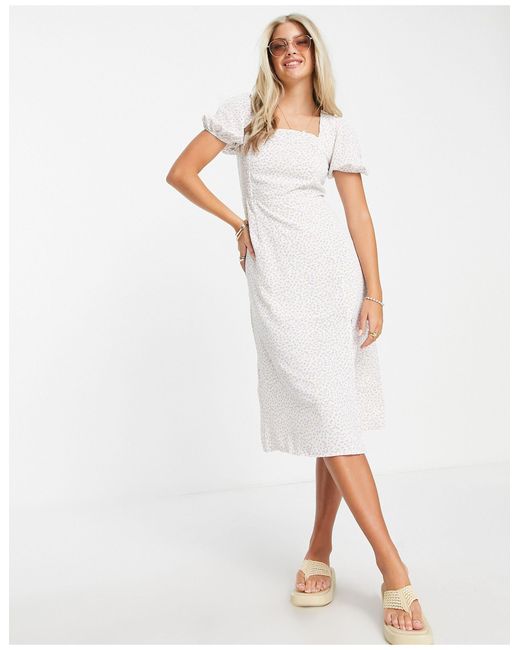 Glamorous Synthetic Square Neck Midi Dress in White Lyst