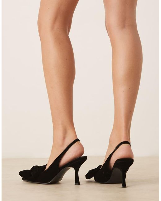 ASOS Black Wide Fit Saffron Bow Detail Mid Heeled Shoes