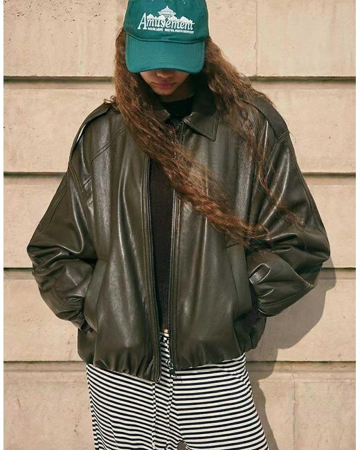 Bershka Green Leather Effect Balloon Jacket