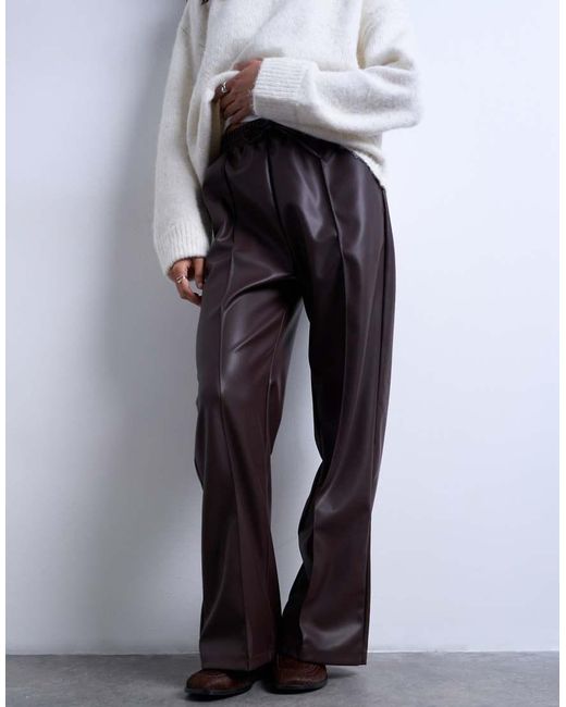 TOPSHOP White Faux Leather Wide Leg Sweatpants With Pinseam Detail