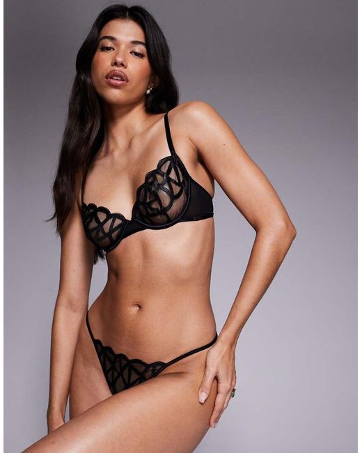 ASOS Gray Simone Premium Fine Embroidery Tanga Thong With Satin Binding