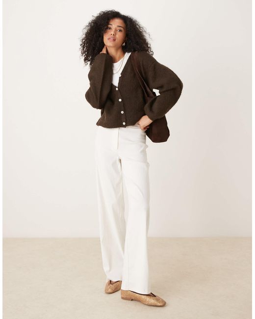 Gina Tricot Brown V Neck Knitted Wool Alpaca Cardigan