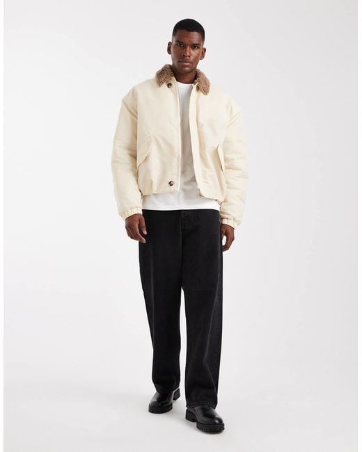 ASOS Natural Bomber Jacket With Borg Collar for men