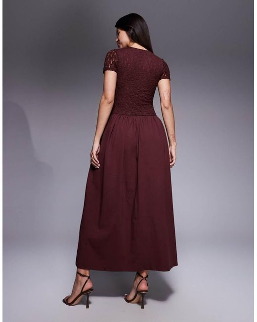 ASOS Purple Short Sleeve Lace Hybrid Maxi Dress