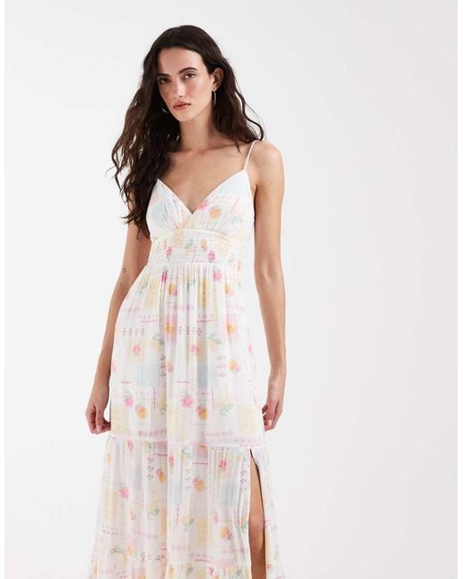 Hollister Natural Embroidered Strappy Tiered Maxi Dress