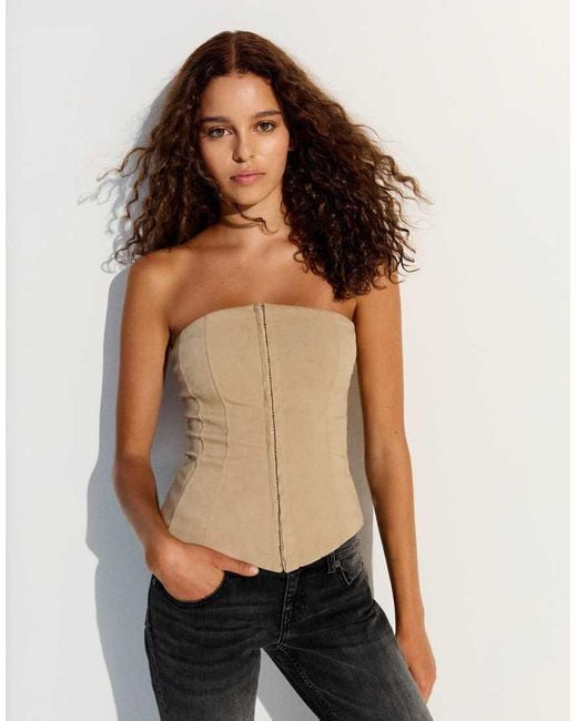 Bershka Natural Corset Bandeau Top
