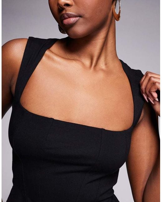 Oh Polly Black Square Neck Jersey Corset Top
