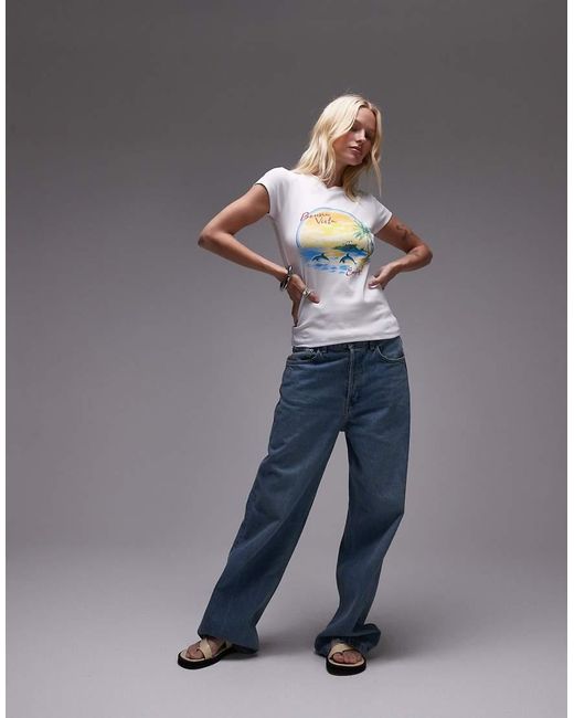 TOPSHOP Gray Graphic Bueno Vista Holiday Everyday T-shirt